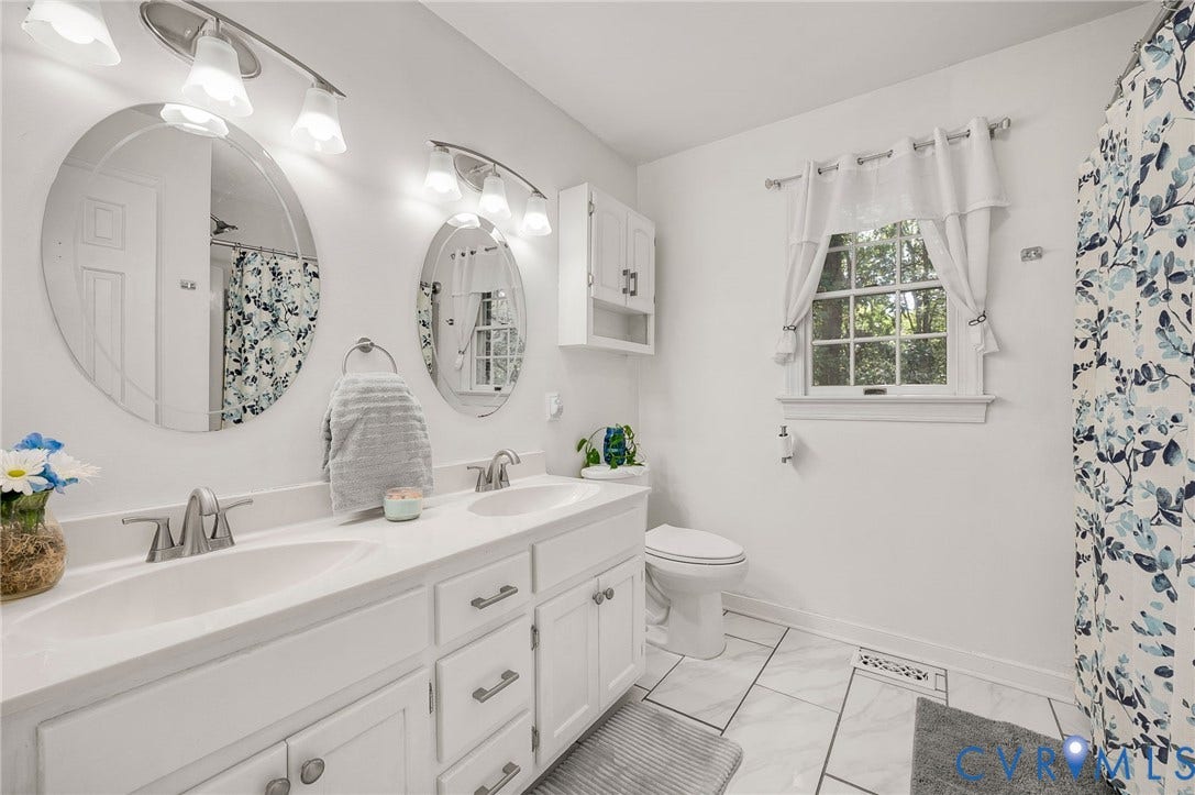 2409 Three Bridge Road, Rural, Powhatan, VA 23139 Dual vanity with undermount sinks and brushed nickel fixtures