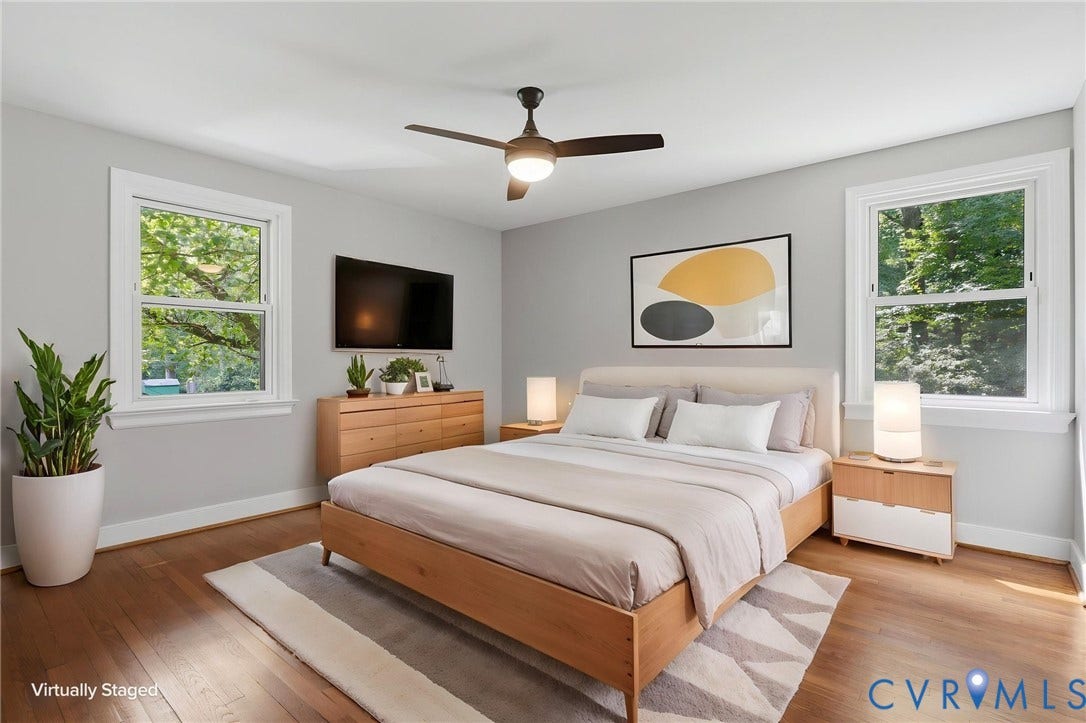 8349 Charlise Road, Oxford, Richmond, VA 23235 Hardwood flooring, painted walls, and a ceiling fan