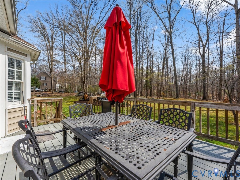 3489 Richards Run, Powhatan, VA 23139 Expansive wood-finish deck with railing