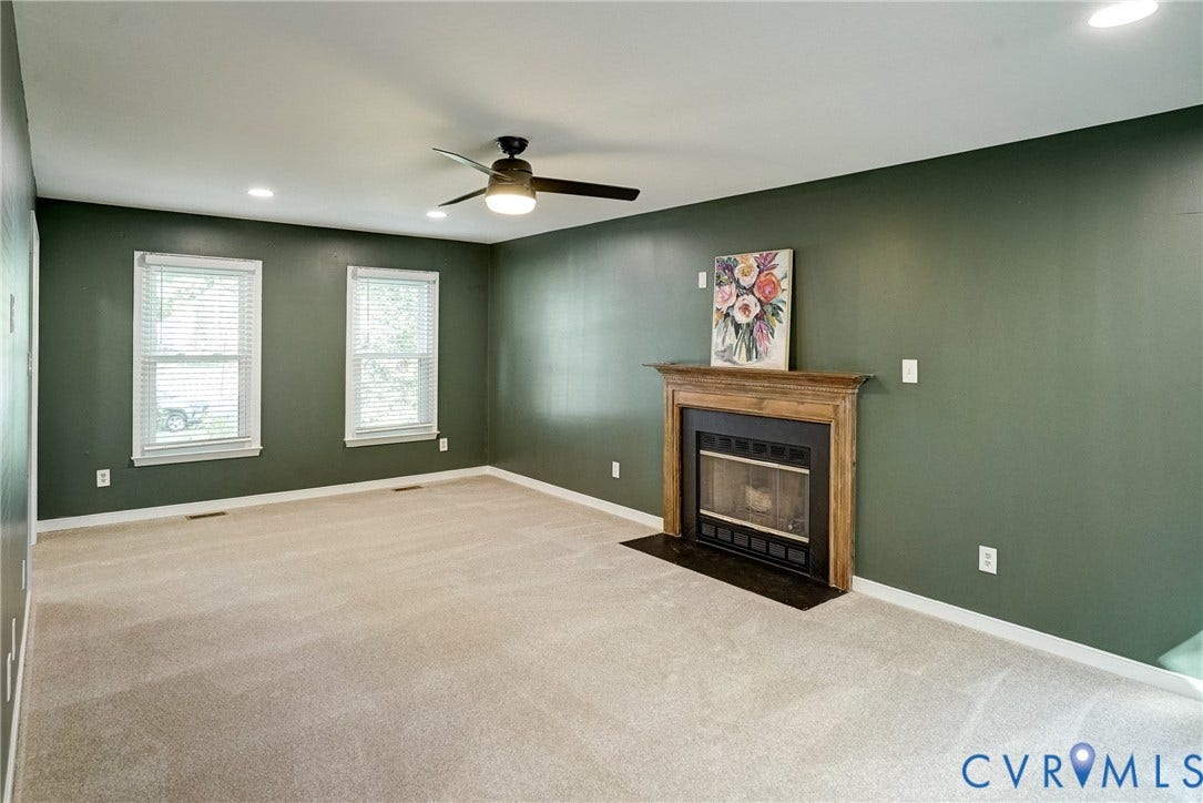 2388 Horsley Drive, Henrico, VA 23233 Living room with gas fireplace and recessed lighting.