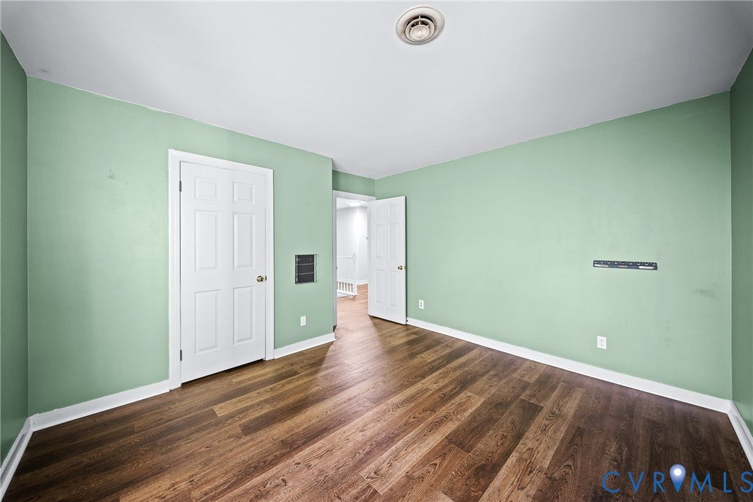 1608 Queens Point Drive, Henrico, VA 23238 Interior room featuring wood-finish flooring, white six-panel doors, and an integrated wall-mounted media bracket