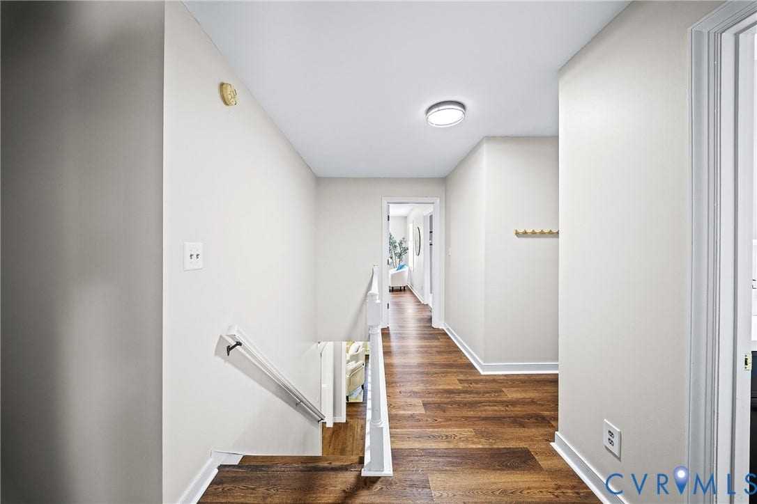 1608 Queens Point Drive, Henrico, VA 23238 Hallway featuring wood-finish flooring, white walls, and a recessed ceiling light fixture