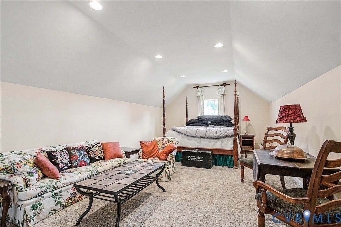 4th Bedroom Featuring Carpet, Vaulted Ceiling, and Recessed Lighting.