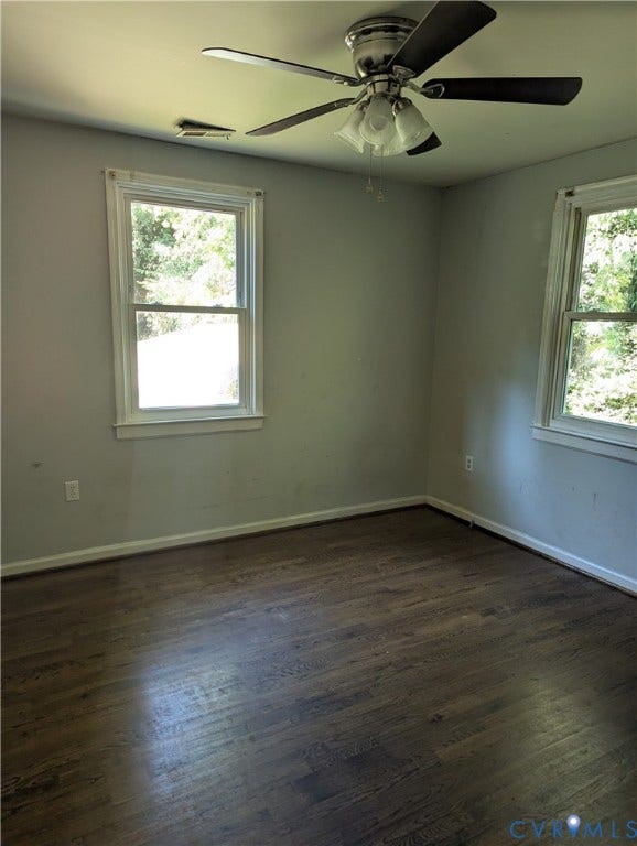2218 Concord Avenue, Richmond, VA 23234 Wood-finish flooring, two windows with white trim, and a ceiling fan with integrated lighting