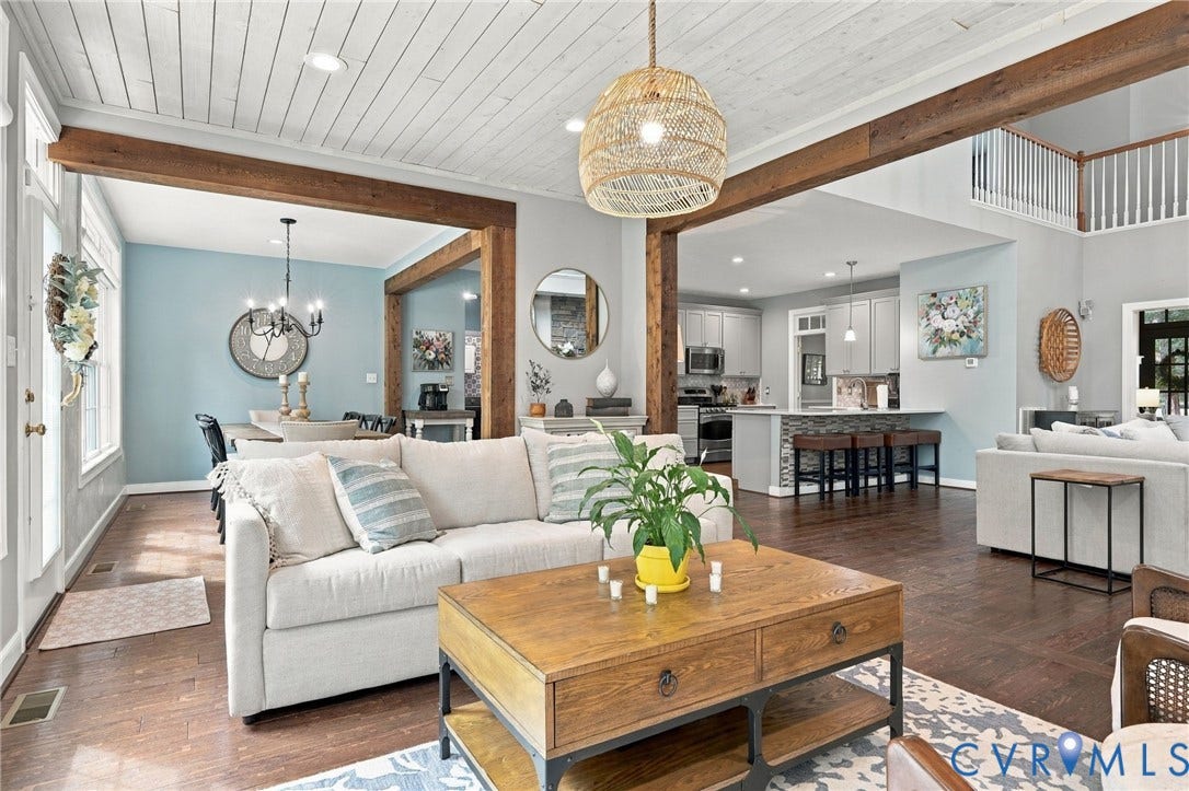 8301 Macandrew Terrace, Chesterfield, VA 23838 Wood-finish flooring throughout, exposed wood beams, and a white plank ceiling