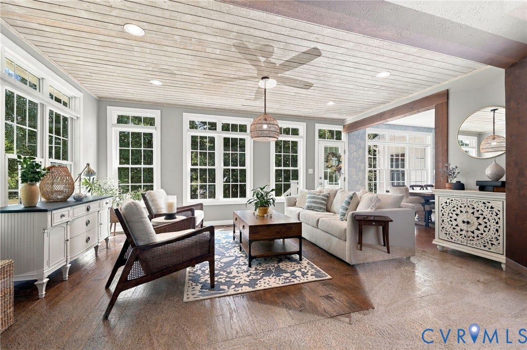 8301 Macandrew Terrace, Chesterfield, VA 23838 Wood-finish flooring, planked ceiling with recessed lighting, multiple transom windows, and an open entryway