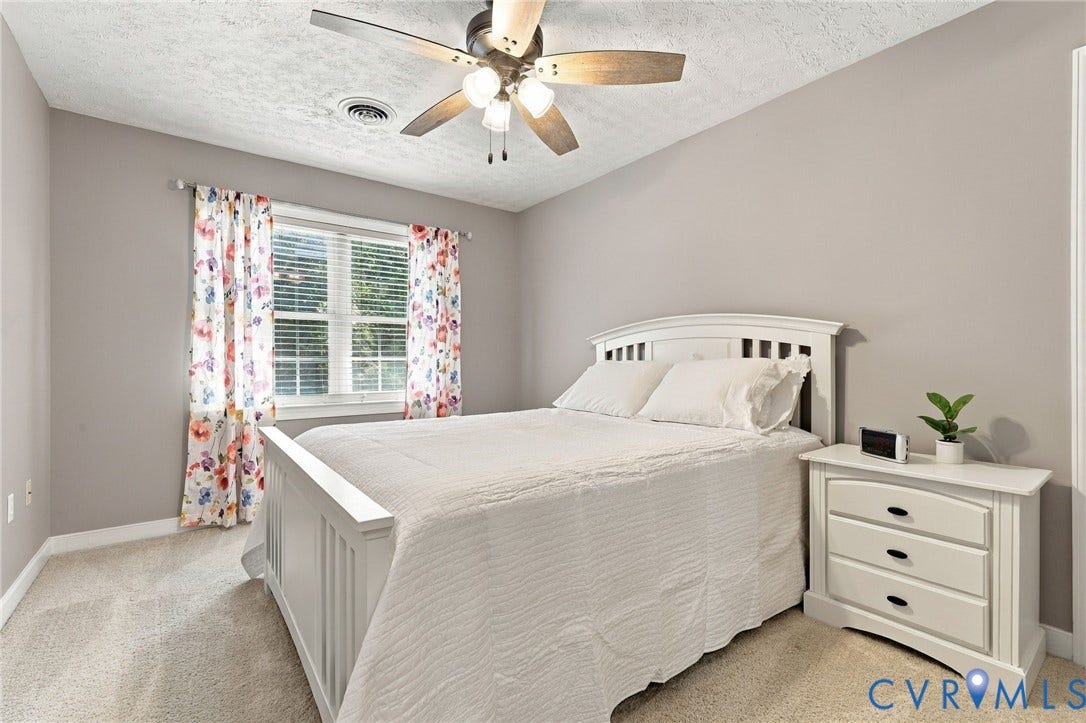 8301 Macandrew Terrace, Chesterfield, VA 23838 Carpeted room featuring neutral wall tones, a ceiling fan with integrated lighting, and a double-pane window