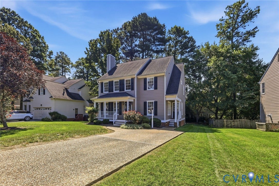 12309 Maybrook Lane, Wyndham, Glen Allen, VA 23059 Traditional-style residence with a covered porch, dormer windows, and a gravel driveway