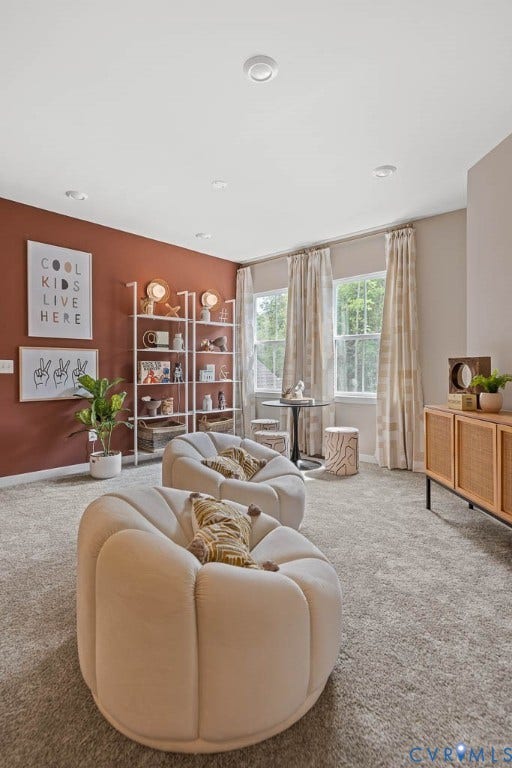 16056 Greenhart Drive, Chesterfield, VA 23832 Recessed ceiling lighting, soft carpet flooring, multiple windows, built-in shelving, and a statement wall