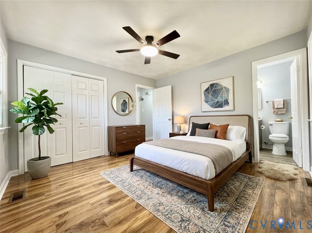 2711 Cheatham Street, Henderson & Johnson, Richmond, VA 23234 Wood-finish flooring throughout, ceiling fan with integrated lighting, bi-fold closet doors, and recessed window