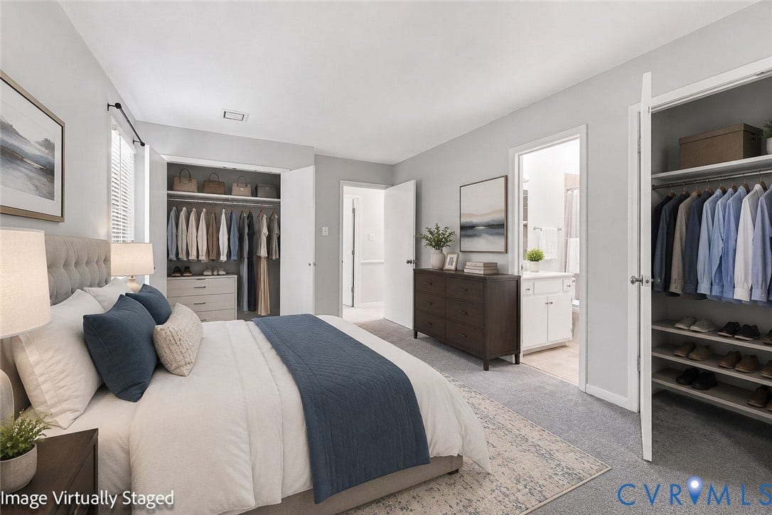 608 Dauphin Drive, Chesterfield, VA 23236 Plush carpeting, double closets and an en-suite bathroom with a white vanity