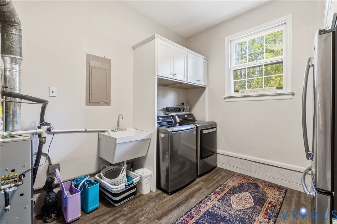 1109 Swissvale Place, Henrico, VA 23229 Utility room featuring a wall-mounted sink, LVP flooring, and upper cabinetry