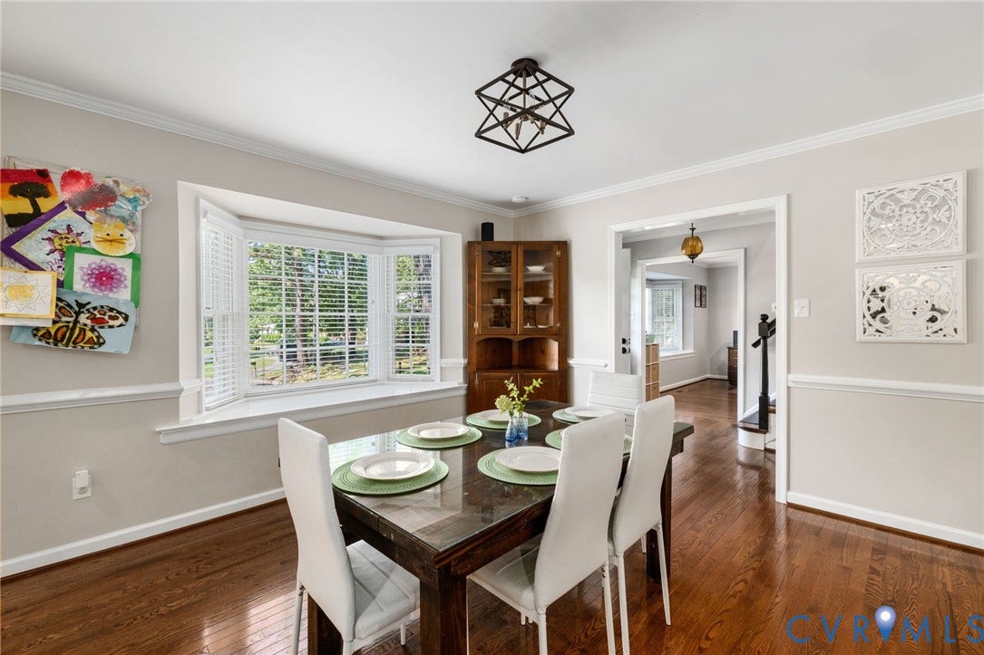1109 Swissvale Place, Henrico, VA 23229 Hardwood flooring, bay window, crown molding, and chair rail molding.