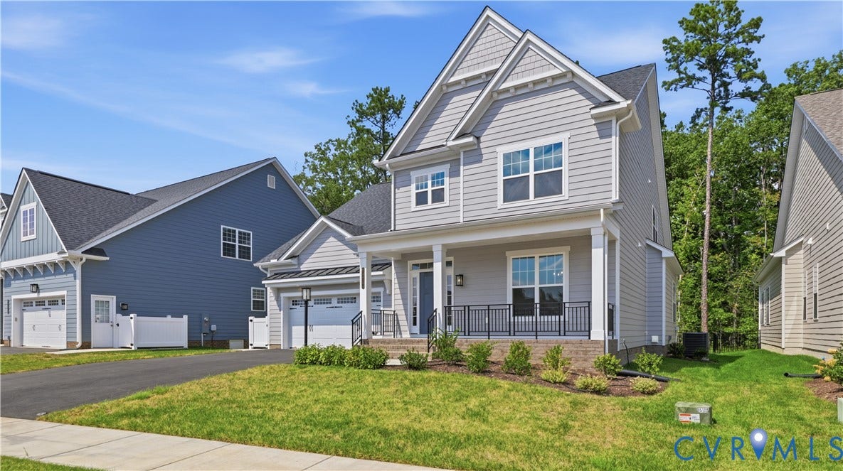 12344 Garnet Parke Circle, Short Pump Area, Glen Allen, VA 23059 Siding exterior with multiple gables, covered front porch, integrated two-car garage, and established landscaping