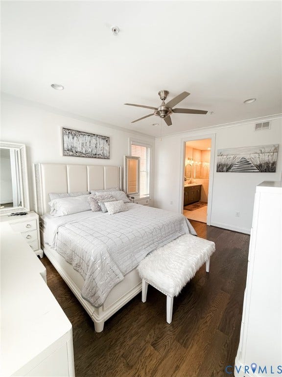 3332 Haydenpark Lane, Henrico, VA 23233 Wood-finish flooring, ceiling fan with light fixture, recessed lighting, white trim, and direct access to an ensuite bathroom