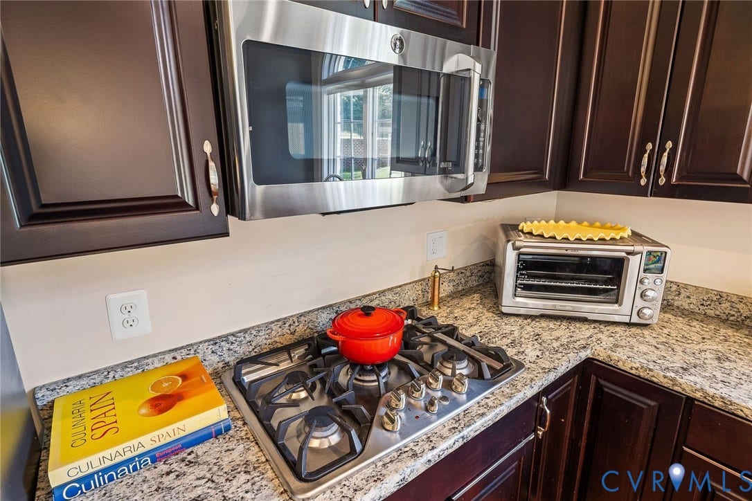 Five Burner Gas Cooktop, Microwave, Toaster Oven.