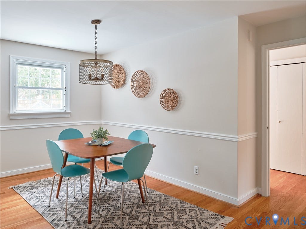 1311 Santa Rosa Road, Henrico, VA 23229 Hardwood flooring, crown molding, double-hung window, and a decorative ceiling light fixture