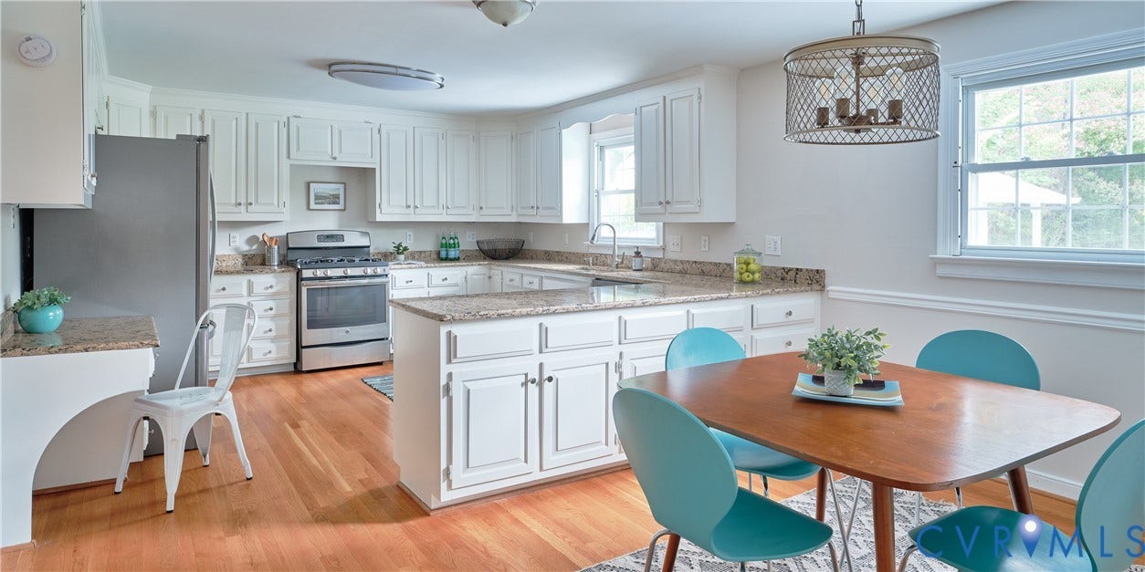 1311 Santa Rosa Road, Henrico, VA 23229 U-shaped kitchen featuring white cabinetry, light-toned countertops, and stainless steel appliances