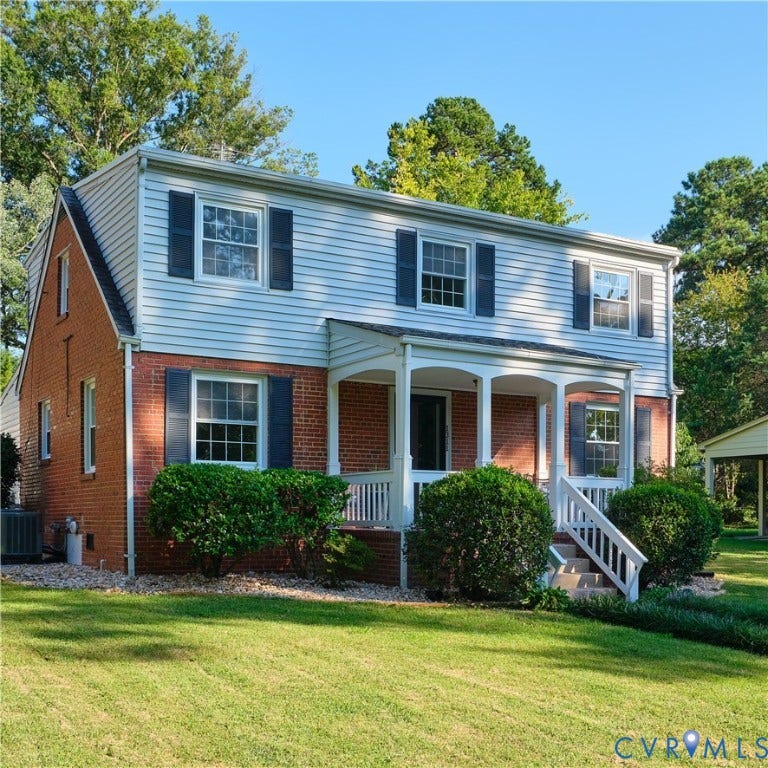 1311 Santa Rosa Road, Henrico, VA 23229 Brick and siding exterior with a covered porch, white railing, and decorative black shutters