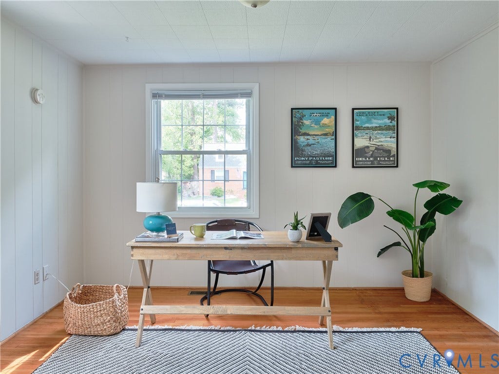1311 Santa Rosa Road, Henrico, VA 23229 Hardwood flooring, painted paneled wall, double-hung window, and a textured ceiling