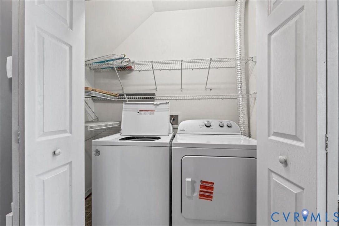 2723 Goyne Terrace, Chester, VA 23831 Laundry closet featuring bi-fold doors, wire shelving, and appliances