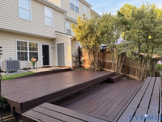 2723 Goyne Terrace, Chester, VA 23831 Multi-level wood deck with a privacy fence and mature trees