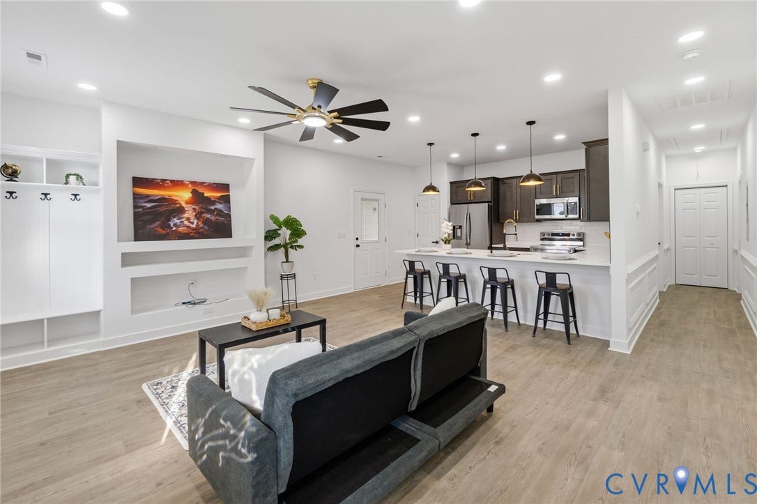 524 Cameron Street, Petersburg, VA 23803 Open-concept living space featuring wood-finish flooring, recessed lighting, and a ceiling fan