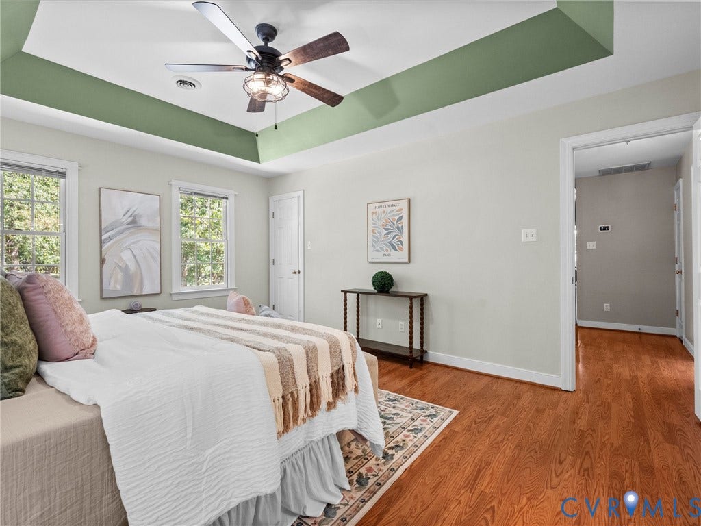 12000 Glen Kilchurn Drive, Chesterfield, VA 23838 Tray ceiling with recessed lighting, wood-finish flooring, and multiple windows