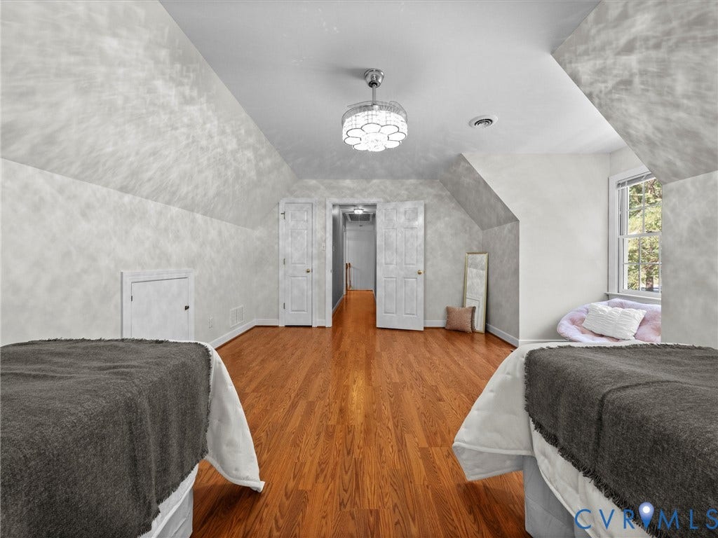 12000 Glen Kilchurn Drive, Chesterfield, VA 23838 Hardwood flooring, sloped ceilings, ceiling-mounted light fixture, dual pane window, and multiple panel doors