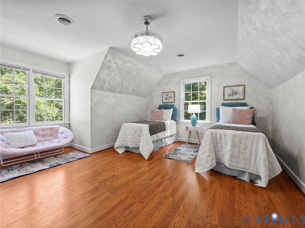 12000 Glen Kilchurn Drive, Chesterfield, VA 23838 Hardwood flooring, painted walls, two large windows with muntins, and an overhead light fixture