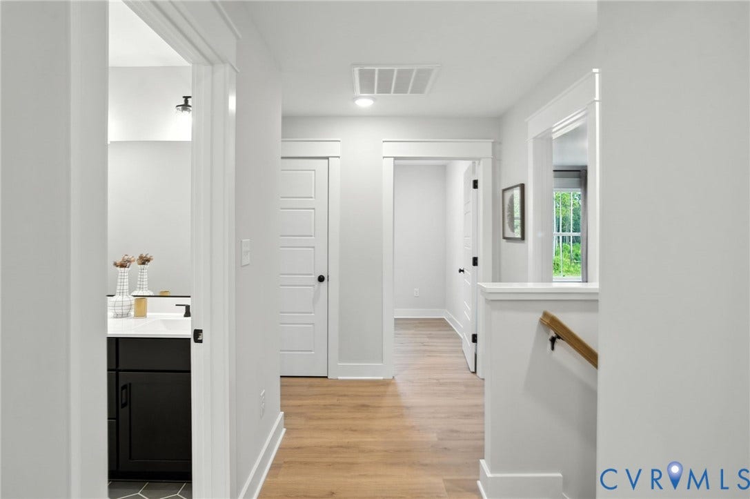 Lot 1 Needlewood Court, Olivet Church Estates, New Kent, VA 23124 Light wood-finish flooring, white paneled doors, and a natural wood handrail