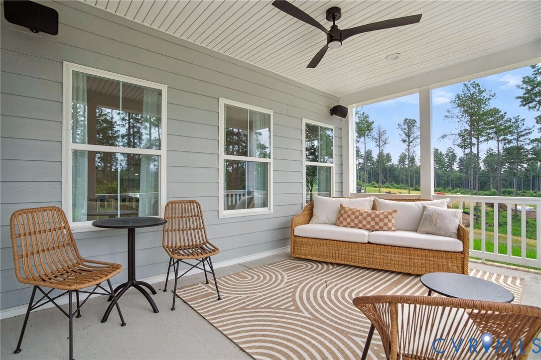 Lot 1 Needlewood Court, Olivet Church Estates, New Kent, VA 23124 Covered patio featuring a ceiling fan, recessed lighting, white railing, and grey siding