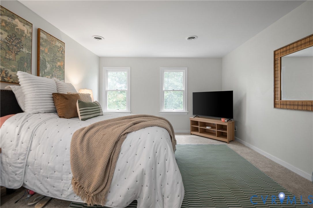 4525 Old Mesa Drive, North Chesterfield, VA 23237 Recessed lighting, light gray wall color, two windows, carpeted flooring, and a decorative wall mirror