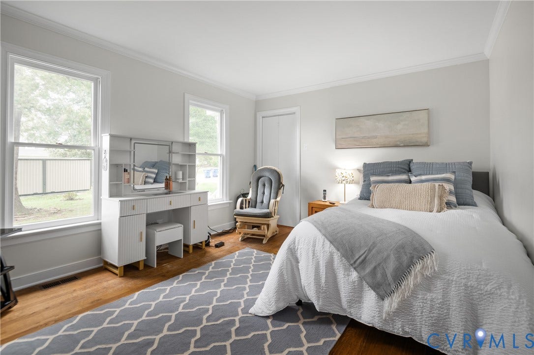 4525 Old Mesa Drive, North Chesterfield, VA 23237 On First Floor, great for office or playroom! Hardwood flooring, light gray wall paint, crown molding, double windows, and a built-in closet