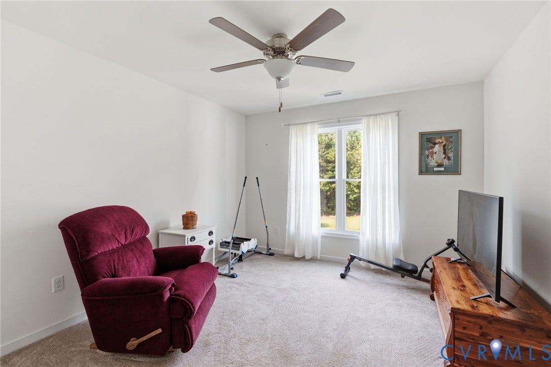 2927 Poorhouse Road, 522 Corridor, Goochland, VA 23063 Recessed lighting, ceiling fan, and carpeted flooring