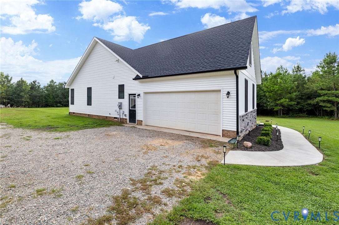 2927 Poorhouse Road, 522 Corridor, Goochland, VA 23063 White siding exterior with a dark shingle roof