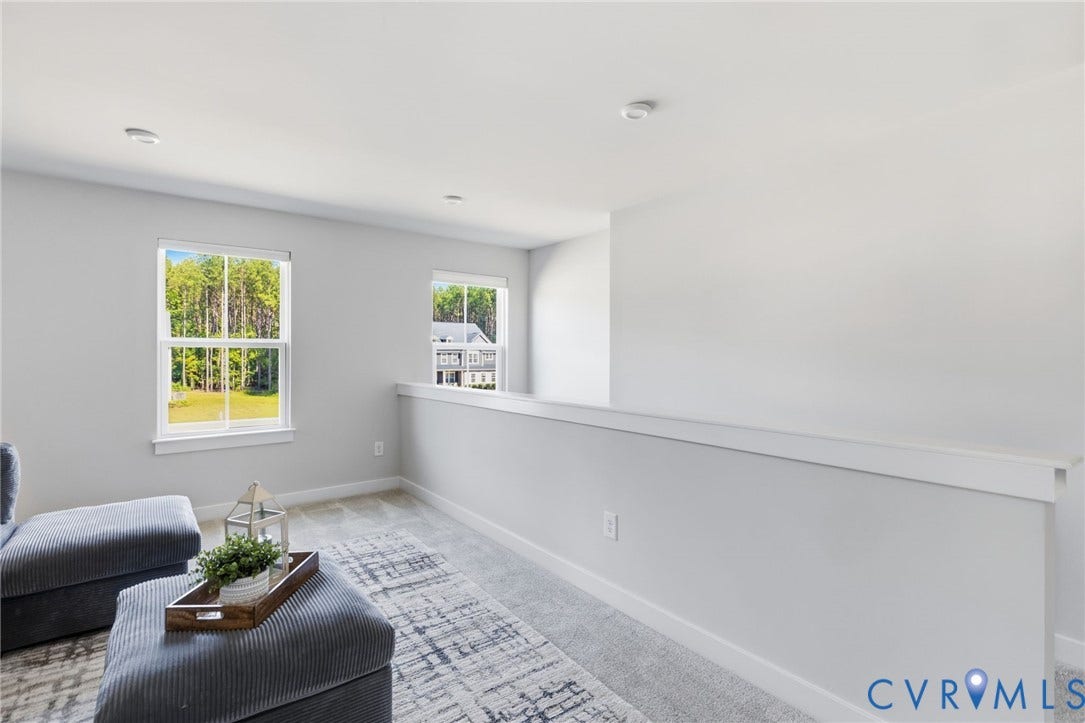 8618 McKibben Drive, The Highlands, Chesterfield, VA 23838 Carpeted flooring, recessed ceiling lighting, and two windows with white trim