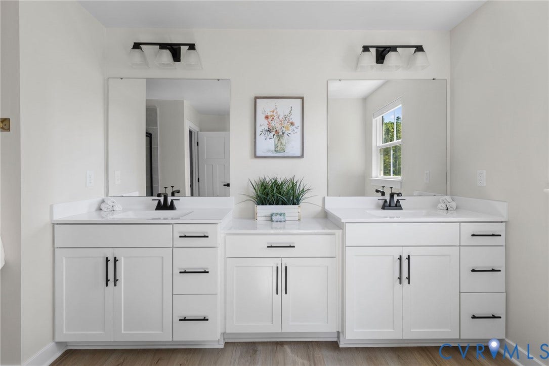 8618 McKibben Drive, The Highlands, Chesterfield, VA 23838 Dual vanities with white cabinetry and quartz countertops