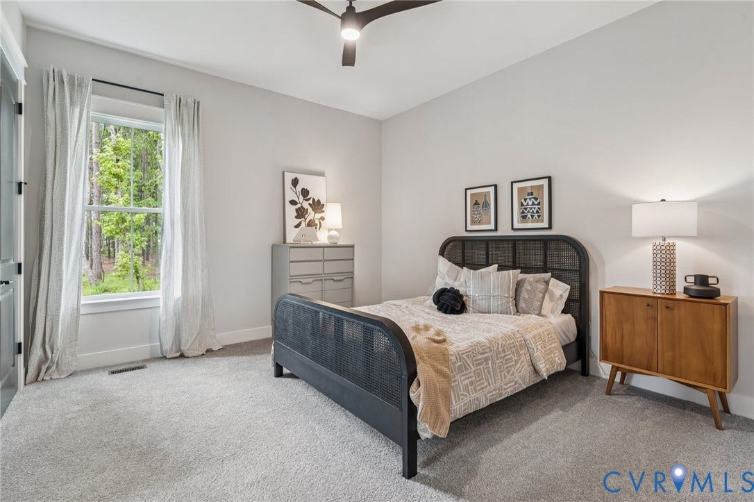 Lot 2 Needlewood Court, Olivet Church Estates, New Kent, VA 23124 Neutral gray walls, light gray carpeting, and a ceiling fan with integrated lighting