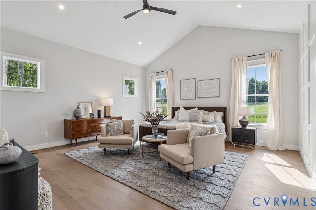 Lot 2 Needlewood Court, Olivet Church Estates, New Kent, VA 23124 Vaulted ceiling, wood-finish flooring, recessed lighting, ceiling fan, and multiple windows