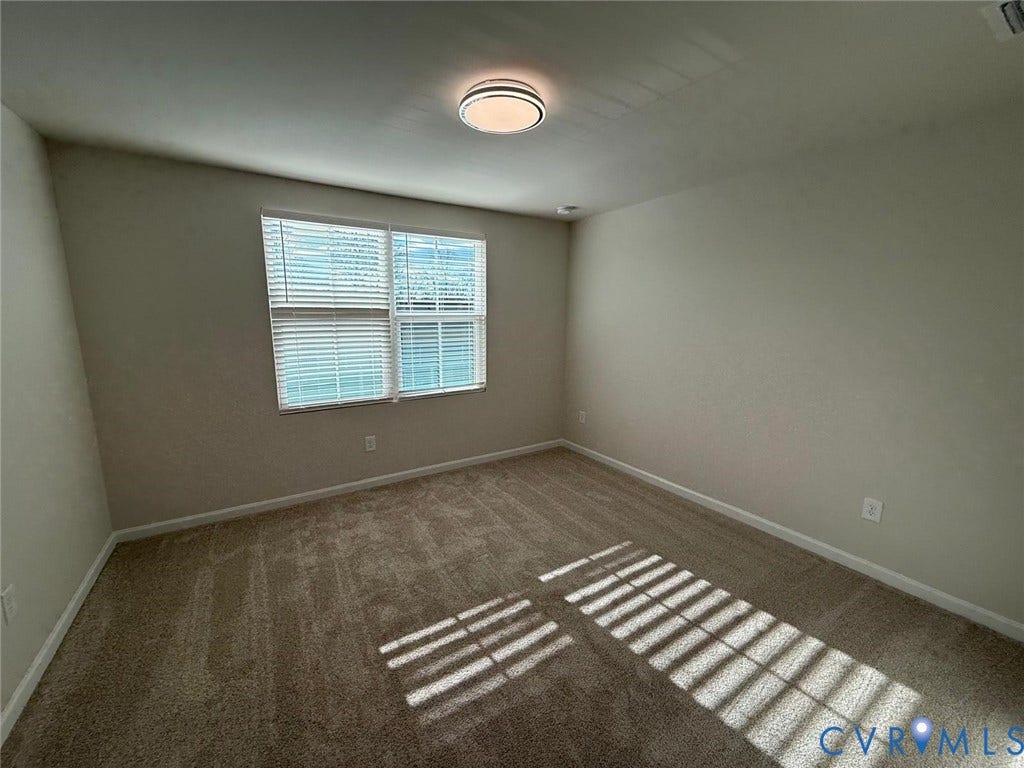 5409 Canterbury Ridge Way, Richmond, VA 23224 Carpeted flooring, neutral wall tones, window with horizontal blinds, and a flush-mount ceiling light fixture