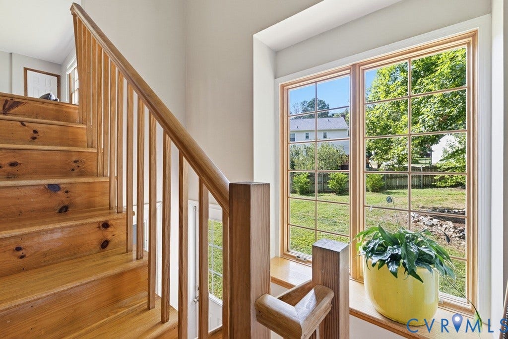 2416 Mountainbrook Drive, Crown Grant, Henrico, VA 23233 Wood stairs with a wood baluster and handrail - up to rec room or down to garage.