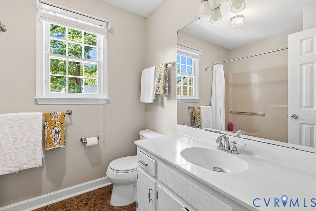 2416 Mountainbrook Drive, Crown Grant, Henrico, VA 23233 White vanity with integrated sink, full-width mirror, and overhead lighting