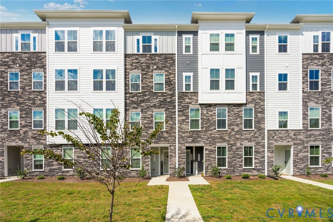 8045 Lake Laurel Lane, #B, Laurel Oak Condos, Glen Allen, VA 23060 Modern multi-story facade featuring stone veneer and white siding