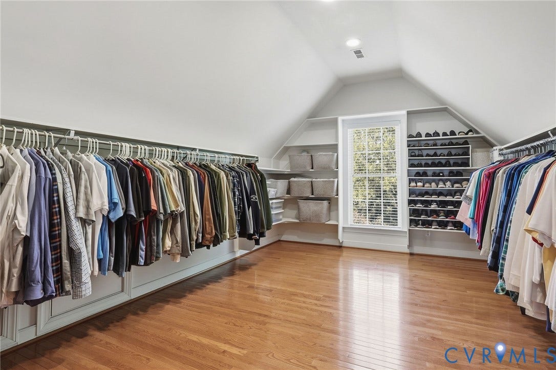 3012 Hedgeway Place, Tarrington, Midlothian, VA 23113 Hardwood-finish flooring with sloped ceilings, built-in shelving, and a large window