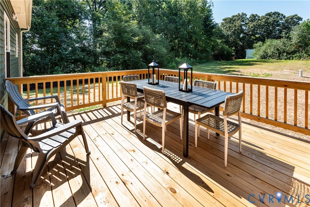 1343 Stokes Station Road, Goochland, VA 23063 Expansive outdoor deck featuring wood flooring and a natural wood railing