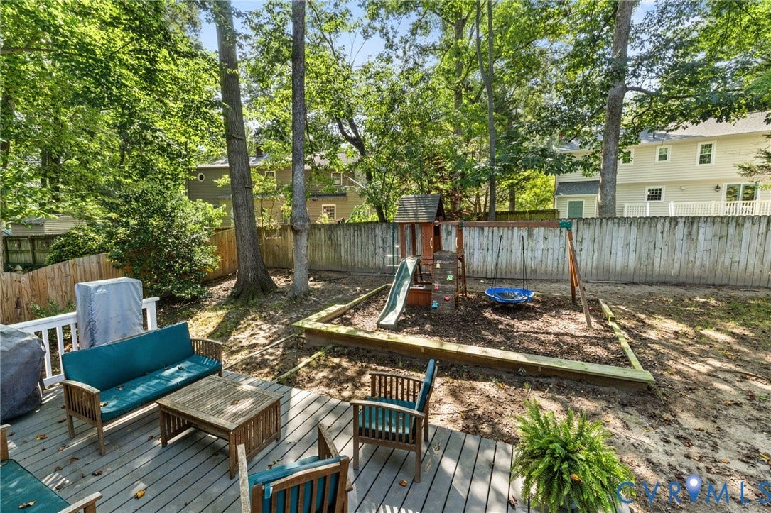 10407 Silverbrook Drive, Henrico, VA 23233 Expansive backyard featuring a wood privacy fence and mature trees