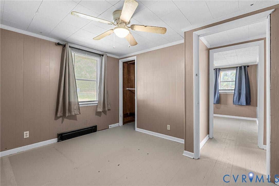 78 Bowling Lane, Cumberland, VA 23040 Recessed ceiling panels, ceiling fan with light fixture, single window, and a built-in closet with shelving
