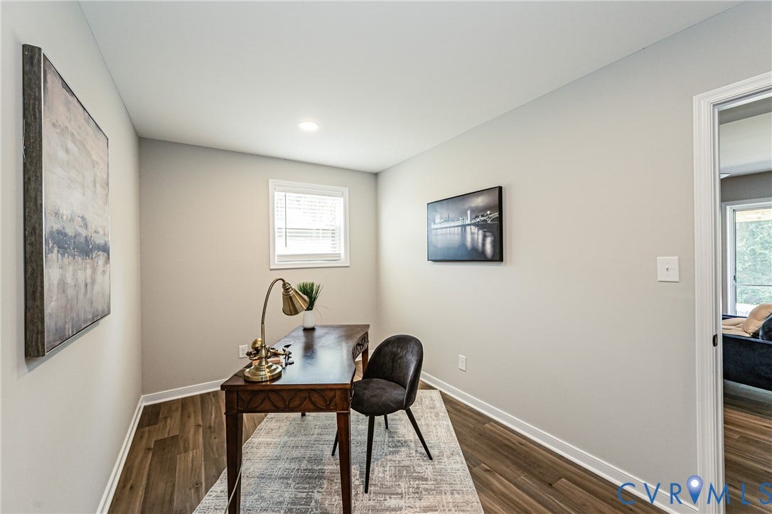 2702 Manchester Drive, New Birchett Estates, Prince George, VA 23875 Recessed ceiling lighting, light-toned walls, a white-framed window with blinds, and wood-finish flooring