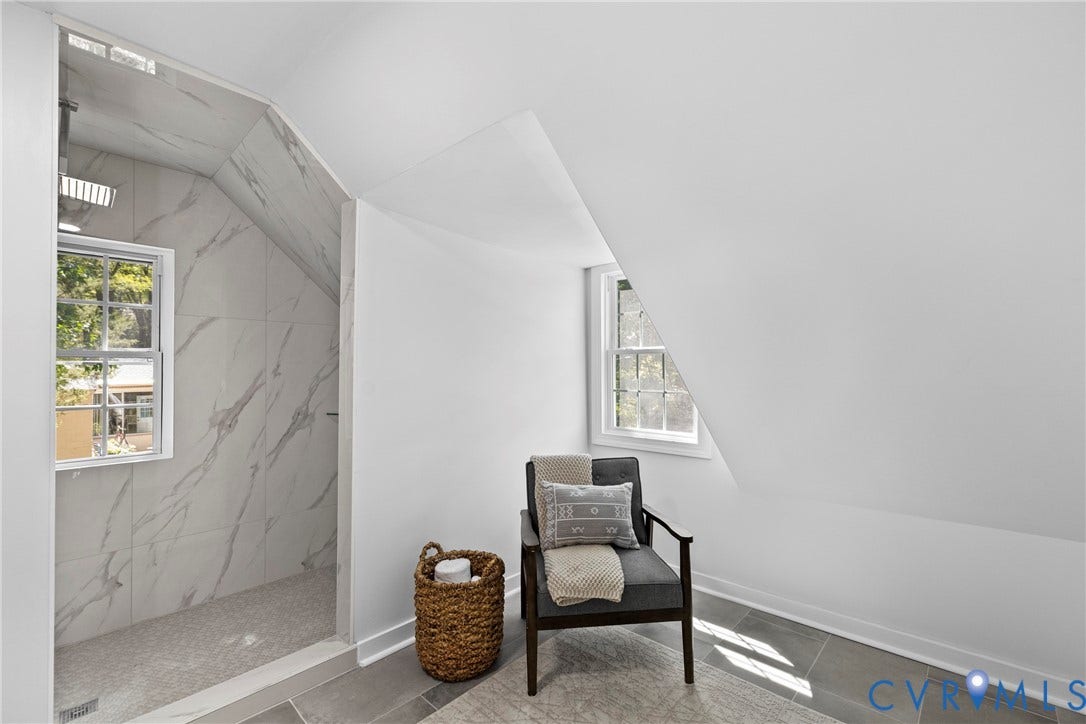 821 Fort Lee Road, North Dinwiddie, VA 23803 Walk-in shower with large format tile surround and rainfall showerhead